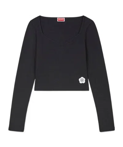 Kenzo Boke Flower Cropped T-shirt In Black