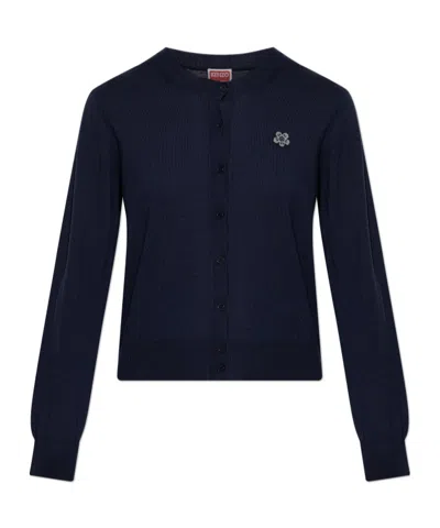 Kenzo Boke Flower Embroidered Cardigan In Blue