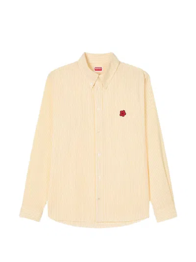Kenzo Casual Shirt With Boke Flower Embroidery In Seersucker Cotton In Neutral
