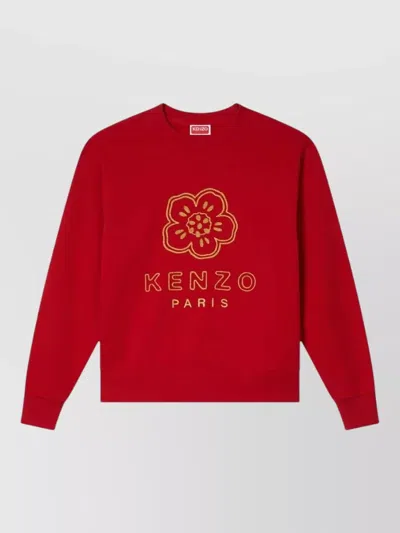 Kenzo Boke Flower Embroidered Crew Neck Sweatshirt In Red