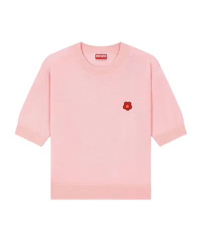 Kenzo Boke Flower Embroidered Knitted Cropped Top In Pink