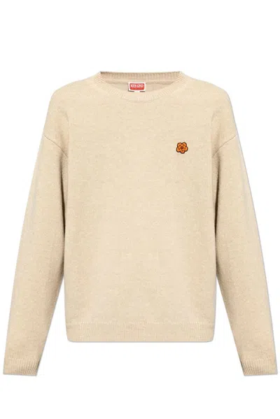 Kenzo Boke Flower-appliqué Wool Jumper In Beige