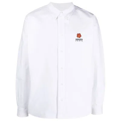 Kenzo Boke Flower Embroidered Cotton Button-down Shirt In White