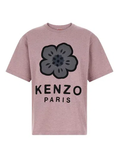 Kenzo Boke Flower Embroidered Oversized Cotton T-shirt In Pink