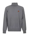 Kenzo Boke Flower Embroidered Roll-neck Knit Jumper In Gray