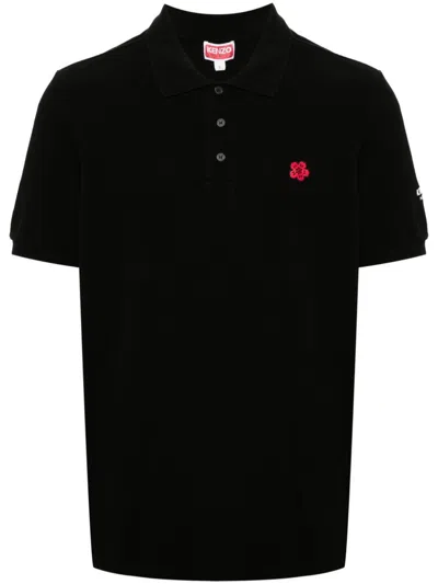 Kenzo Boke Flower Embroidered Slim Polo In Black