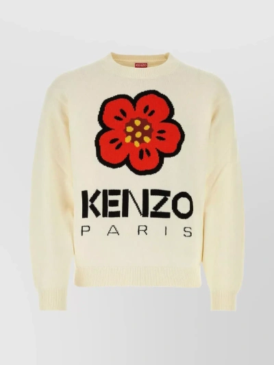 KENZO BOKE FLOWER EMBROIDERED TEXTURED COTTON CREW-NECK SWEATER