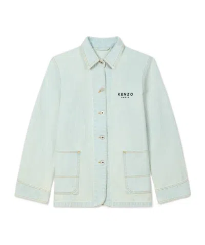Kenzo 'boke Flower' Embroidered Workwear Jacket In Japanese Denim In Green