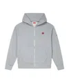Kenzo Boke Flower Embroidered Zipped Hoodie In Gray
