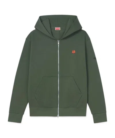 Kenzo Boke Flower Embroidery Zipper Hoodie In Black