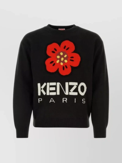 KENZO BOKE FLOWER FLORAL EMBROIDERED WOOL CREW-NECK SWEATER