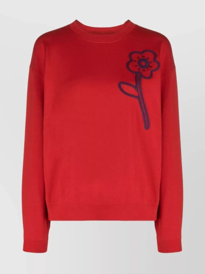 Kenzo Knit Crewneck With Drop Shoulder And Ribbed Trim In Red