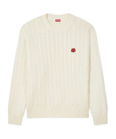 Kenzo Boke Flower Cable-knit Sweater In Neutral