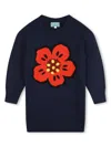 Kenzo Boke Flower Knitted Dress In Blue