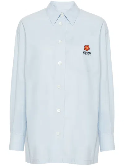 Kenzo Boke Flower Logo-embroidered Shirt In Blau
