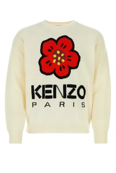 Kenzo Boke Flower Logo Intarsia Crewneck Jumper In White