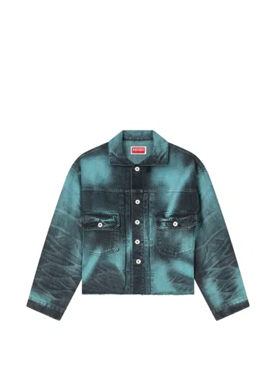 Kenzo Boke Flower Logo-print Raw-cut Denim Jacket In Multi