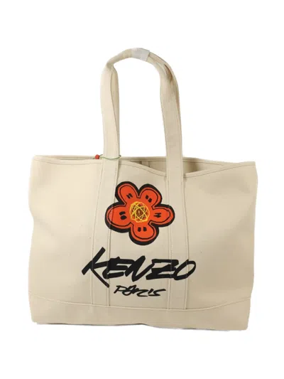 Pre-owned Kenzo Boke Flower Logo-print Tote Bag In Neutral