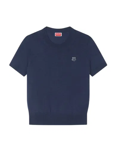 Kenzo Boke Flower Crest Merino Wool Top In Blue