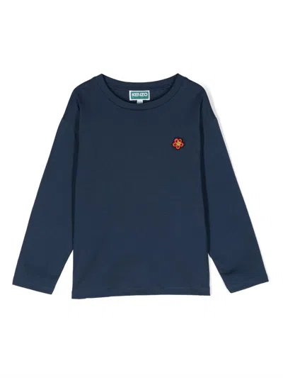 Kenzo Kids' Boke Flower-motif Long-sleeve T-shirt In Blue
