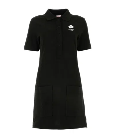 Kenzo Boke Flower-motif Polo Dress In Black