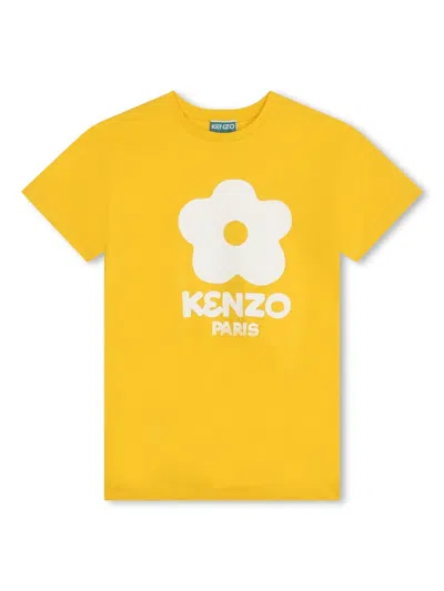 Kenzo Kids' Boke Flower Organic Cotton Dress In Yellow