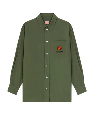 Kenzo Boke Flower-patch Cotton Shirt In Green