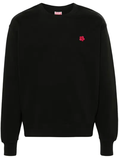 Kenzo Boke Flower-patch Cotton Sweatshirt In Black