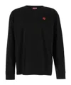 Kenzo Black Knit Jumper With Boke Flower Logo Patch On The Chest In Wool Man In Black