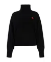 Kenzo Boke Flower Turtleneck Wool Sweater In Black