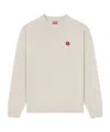 Kenzo Flower Applique Long Sleeve Sweater In White