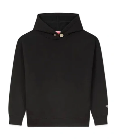 Kenzo 'boke Flower' Pin Oversized Hoodie In Cotton In Black