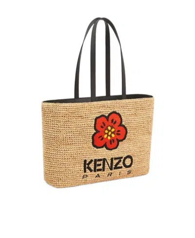 Kenzo Boke Flower Straw Tote Bag In Nude