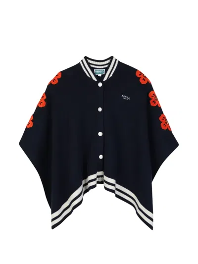 Kenzo Kids' Boke Flower Striped-trim Cape In Blue
