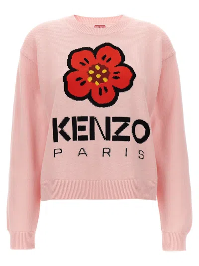 Kenzo Embroidered Graphic Cotton Crew-neck Sweater In Pink