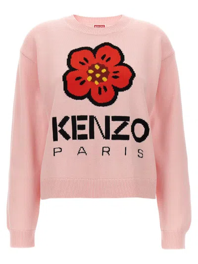 Kenzo Embroidered Graphic Cotton Crew-neck Sweater In Pastel