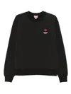 Kenzo Black Sweatshirt In Light Fllece With Broke Flower Embroidery To The Chest  Man In Black