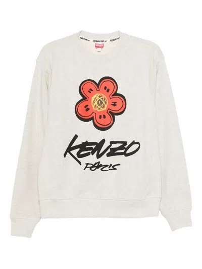 Kenzo Crew Neck Graphic Print Long Sleeves In Neutral