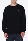 Kenzo Boke Flower Embroidered Cotton Sweatshirt Clothing In Black