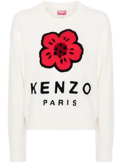 Kenzo Boke Flower Wool Sweater In White