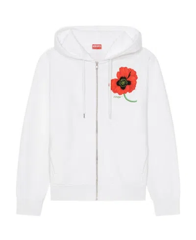 Kenzo Boke Flower Zip-up Hoodie In White