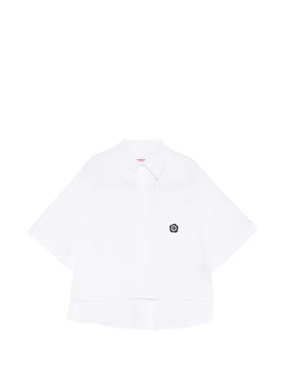 Kenzo Boke Flower-patch Cropped Shirt In White