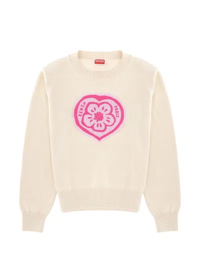 Kenzo Boke Heart Cable-knit Sweater In Neutral