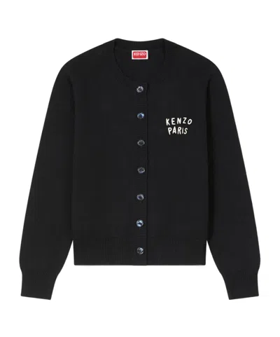 Kenzo ' Boke Heart' Cardigan In Cotton Wool In Black