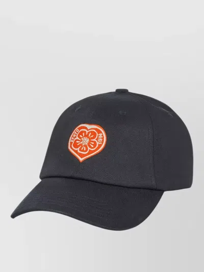 Kenzo Boke Heart Cotton Cap Embroidered Logo In Black