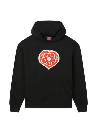 Kenzo Boke Heart Embroidered Hoodie In Black