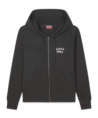 Kenzo ' Boke Heart' Embroidered Zip Up Hoodie In Cotton In Black
