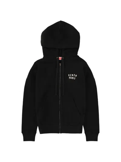 Kenzo Boke Heart Hooded Sweatshirt Front Pockets In Black
