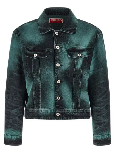 Kenzo Boke Heart Puffer Jackets Gray In Green