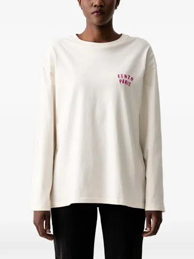Kenzo Boke Heart Logo-embroidered Long-sleeved T-shirt In Neutral